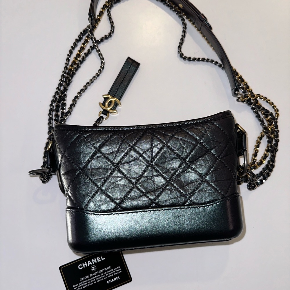 Chanel small Gabrielle hobo in black iridescent aged calfskin